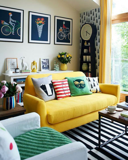 时尚色彩北欧风 柠檬黄双人沙发效果图片