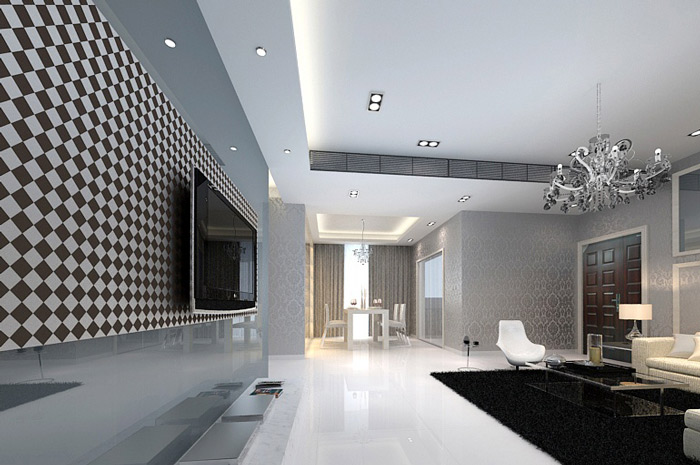 时尚现代风客厅 黑白马赛克电视背景墙设计
