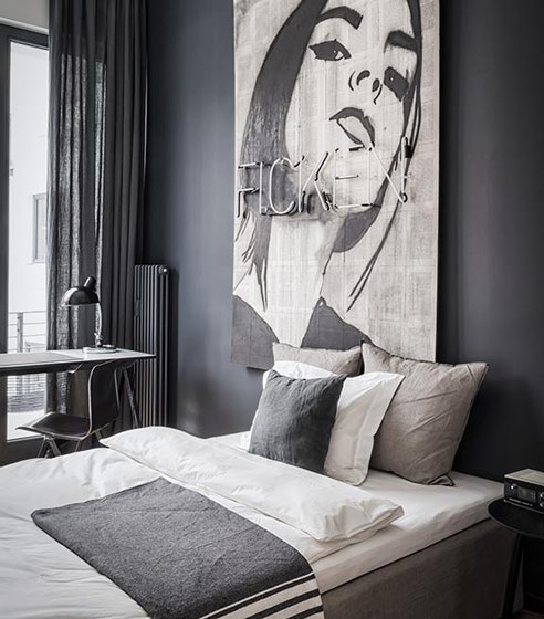 艺术黑白混搭风卧室 人像照片墙设计