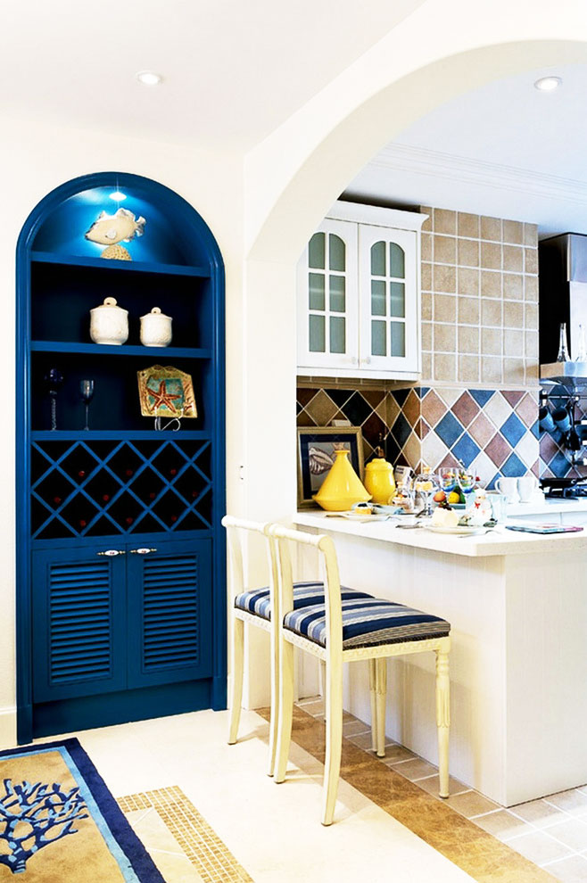 清爽地中海风情 开放式厨房吧台设计