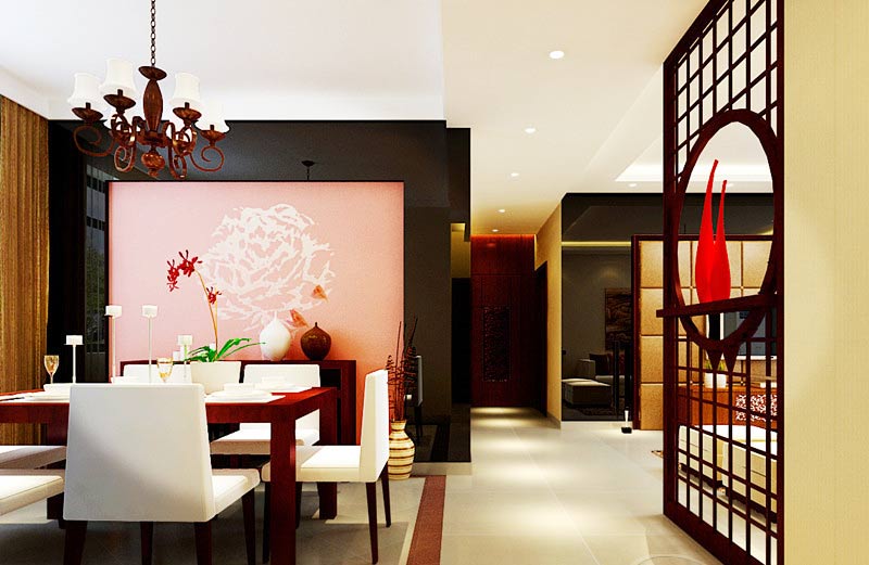 浪漫新中式餐厅镂空隔断设计