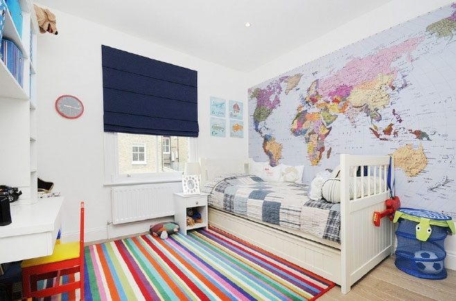宜家北欧风儿童房 彩虹床边地毯设计