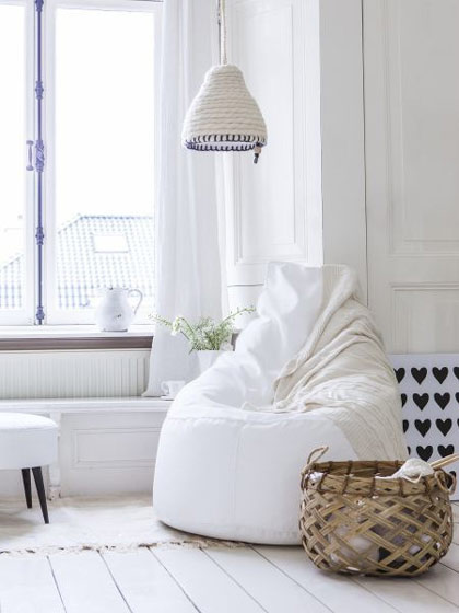 纯净北欧风客厅 白色懒人沙发设计图