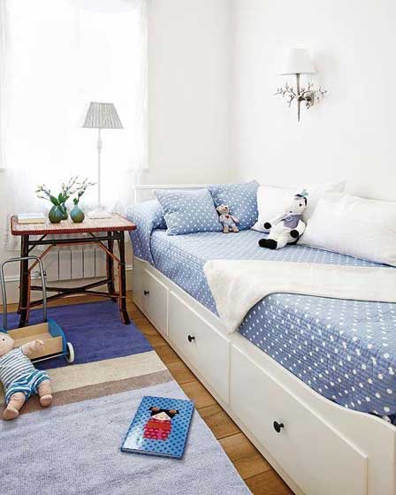 小清新美式儿童房 蓝色波点床品设计