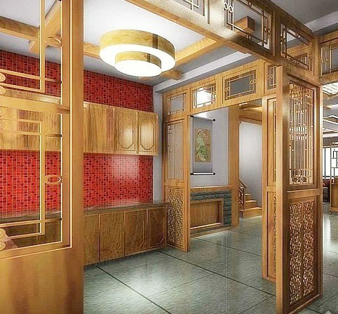 华丽中式厨房 实木橱柜效果图