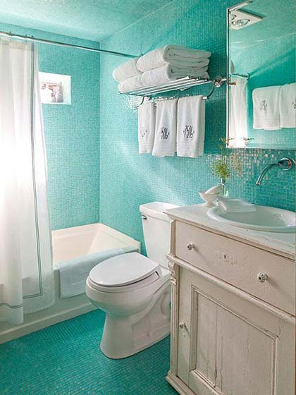 清新湖绿色简约风 小户型浴室带浴缸设计图
