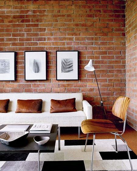 超酷美式客厅 裸砖背景墙效果图