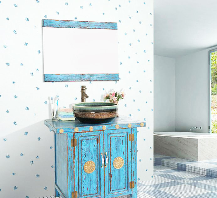 复古中式田园风 蓝色浴室柜效果图
