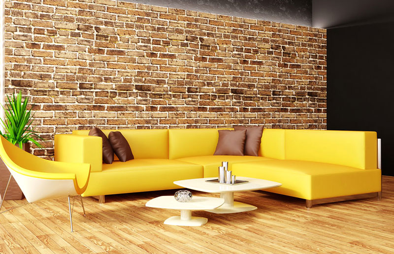 文艺混搭风客厅 柠檬黄转角沙发设计