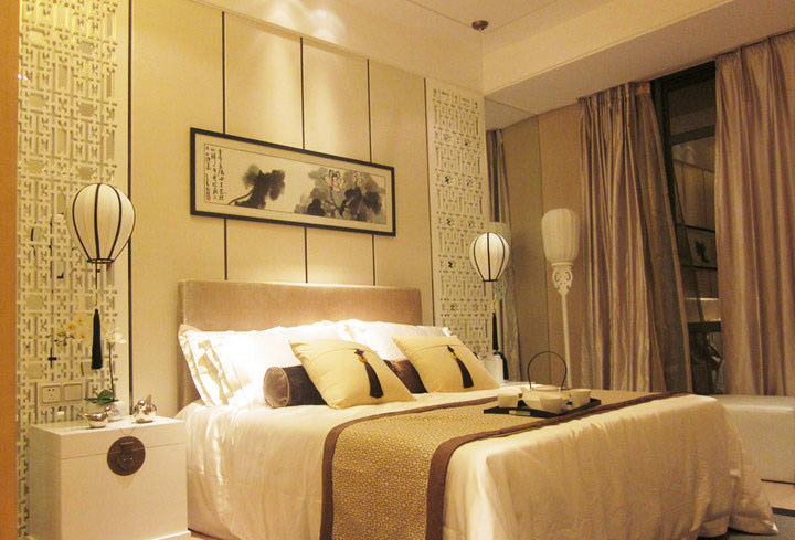 浪漫中式卧室 软包背景墙效果图