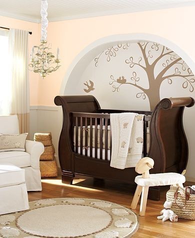 浪漫美式婴儿房手绘墙效果图