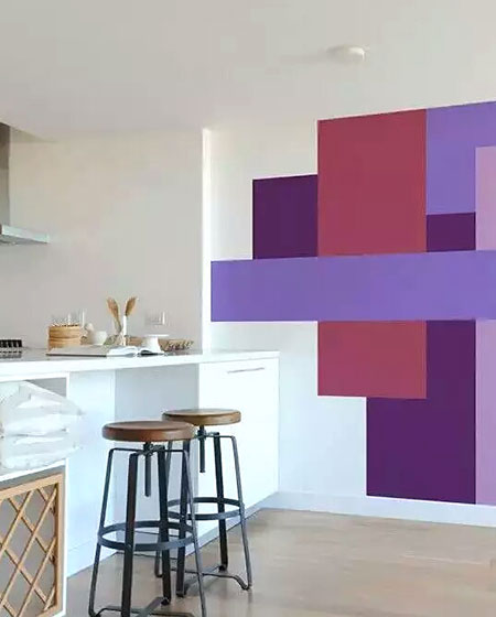 创意北欧风家居 紫色系几何图案背景墙设计