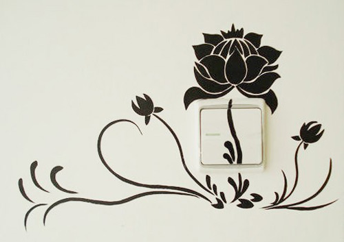 浪漫简中式 花朵插座手绘墙设计图