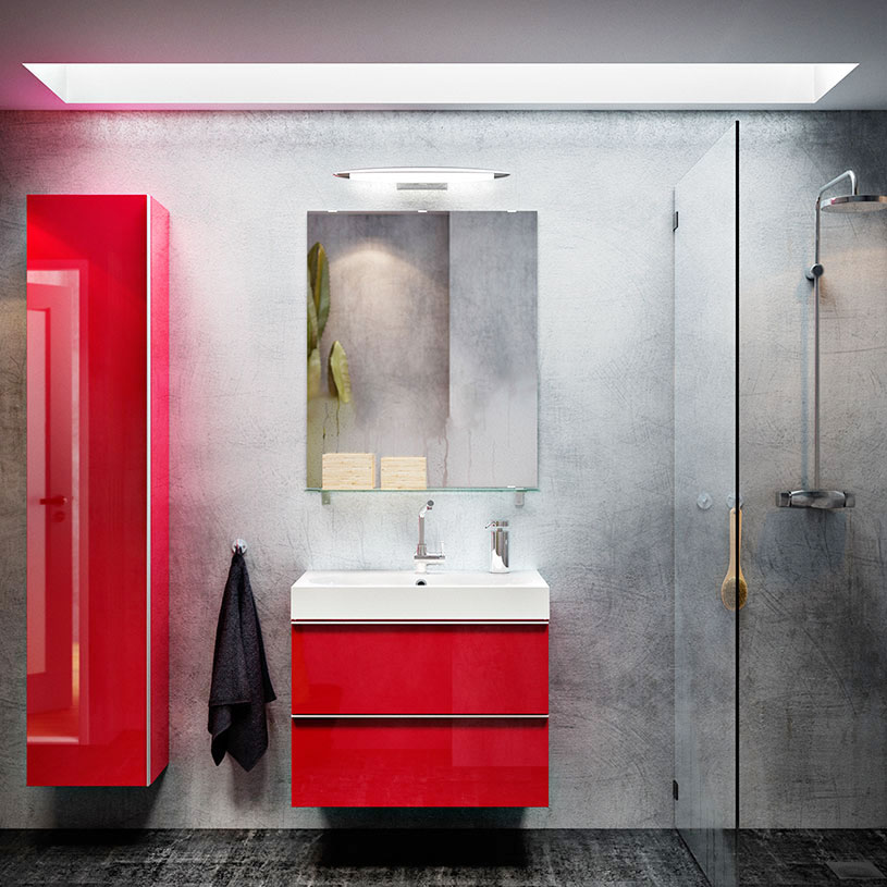 宜家工业风卫生间 红色浴室柜设计图