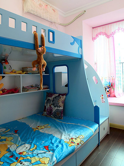 清新简美式儿童房 双层儿童床效果图