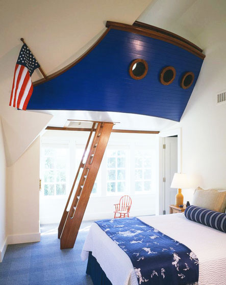 美式地中海风儿童房 创意轮船吊顶设计