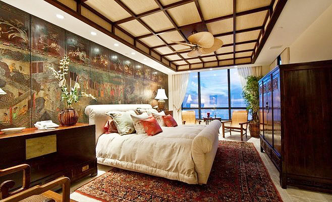 浪漫唯美中式卧室背景墙设计图