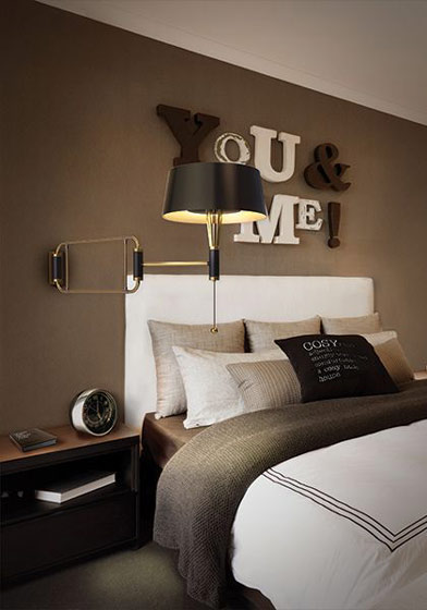 时尚现代北欧风卧室 咖色字母背景墙效果图