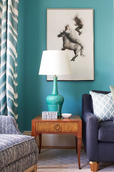大气美式客厅蓝绿色背景墙设计