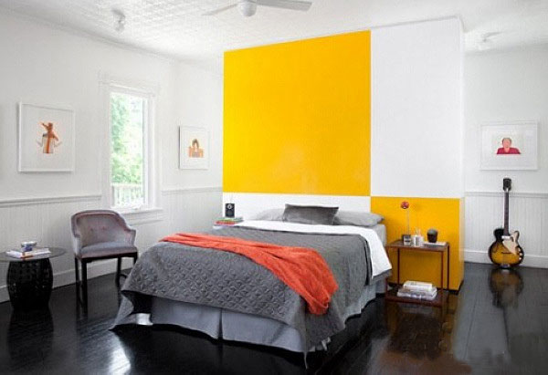 简洁美式卧室 柠檬黄背景墙图片