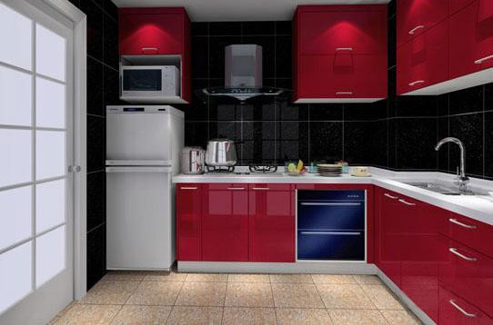 现代北欧风厨房 大红色橱柜效果图