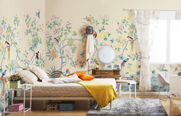 演绎浪漫空间 卧室手绘墙效果图