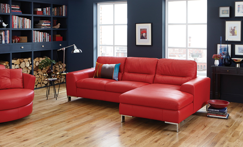 复古简欧风客厅 大红色皮沙发设计