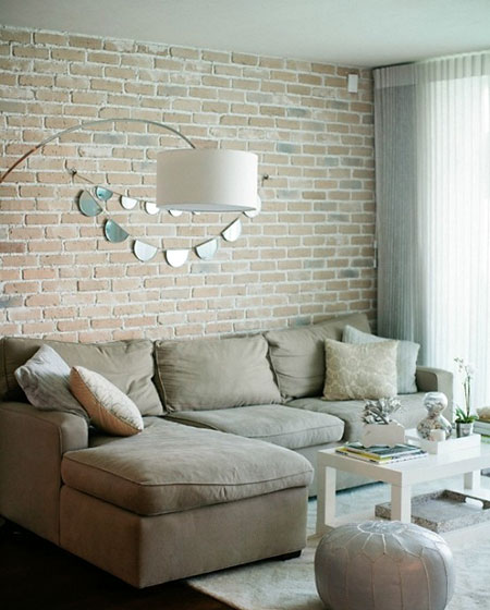 文艺混搭美式客厅 裸砖背景墙设计