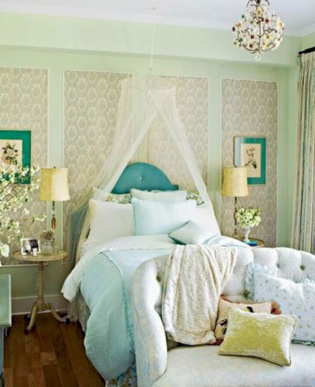 小清新嫩绿色 北欧风卧室背景墙设计