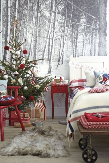 圣诞北欧风卧室 森系背景墙设计