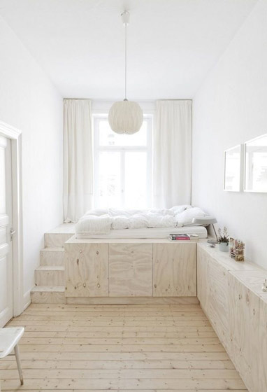 清新明亮北欧风 白色卧室地台设计