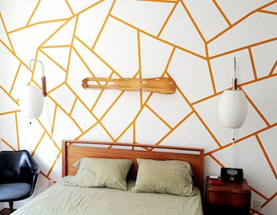 简洁北欧风卧室 个性几何图案背景墙设计