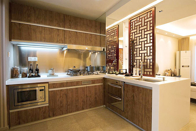 浪漫典雅中式厨房 实木整体橱柜装修效果图