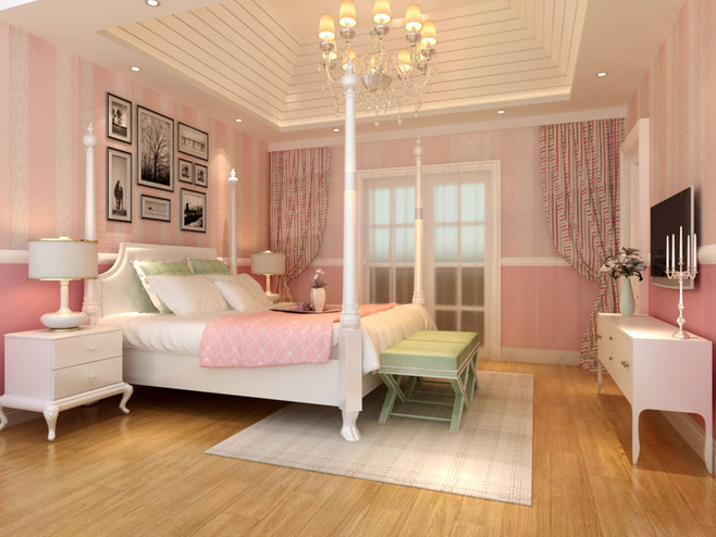 甜美粉色美式儿童房效果图