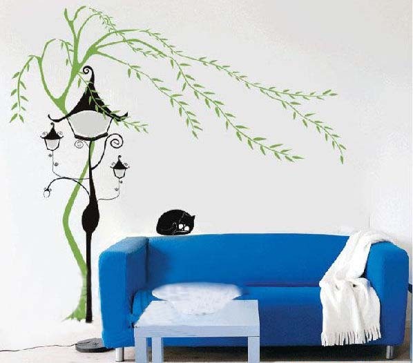 简欧风客厅 柳树沙发手绘墙设计