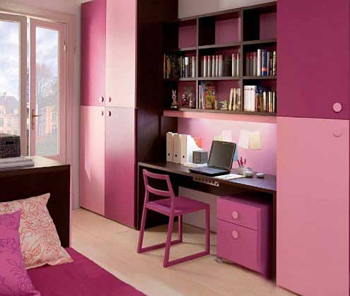 粉紫色简欧风书房设计实景图