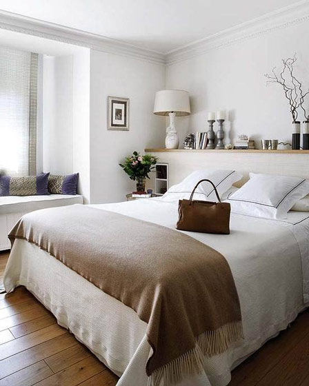 纯净简洁北欧风卧室 床头收纳架设计
