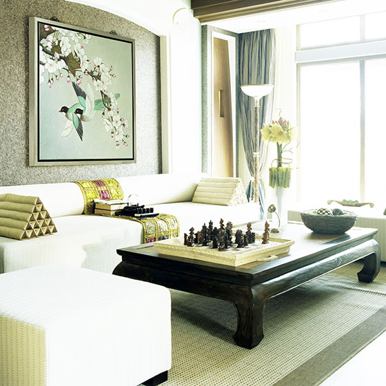 唯美雅致中式客厅 素色窗帘设计