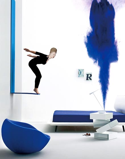 优雅蓝简洁北欧风客厅 艺术手绘墙设计