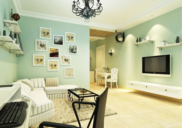 清新简欧地中海风格 小客厅电视背景墙设计