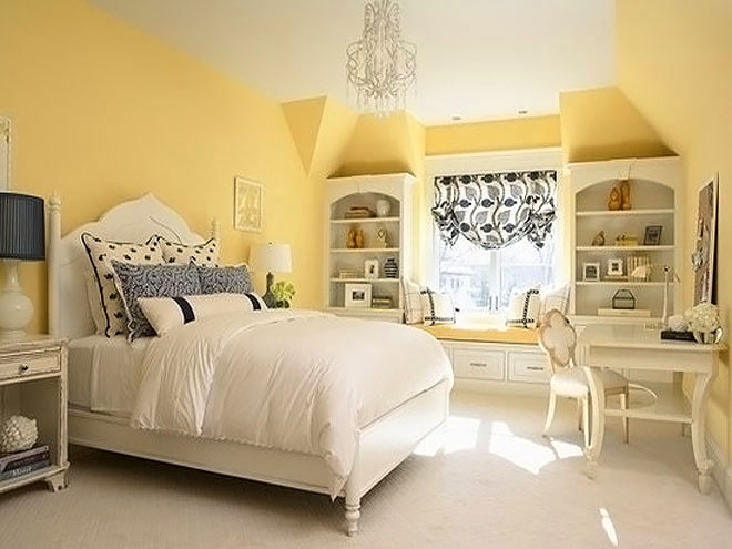 温暖黄色系简欧风卧室背景墙设计