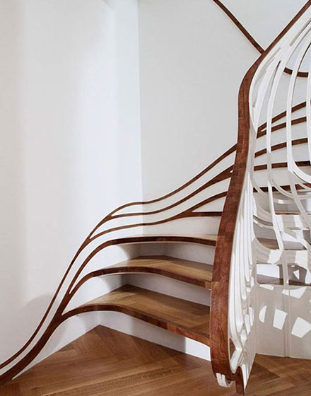 创意北欧风原木旋转楼梯设计
