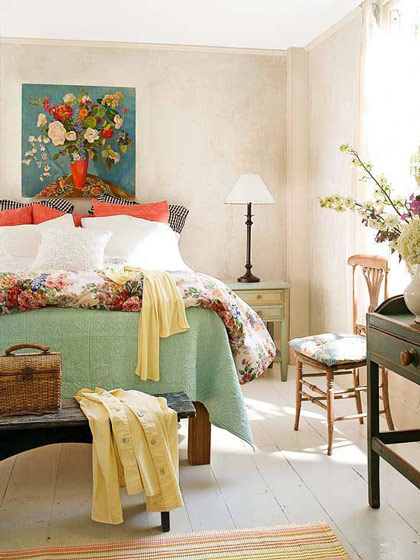 北欧新古典卧室 彩色床品设计