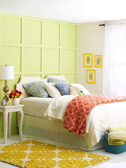 北欧风卧室 清新果绿色背景墙设计