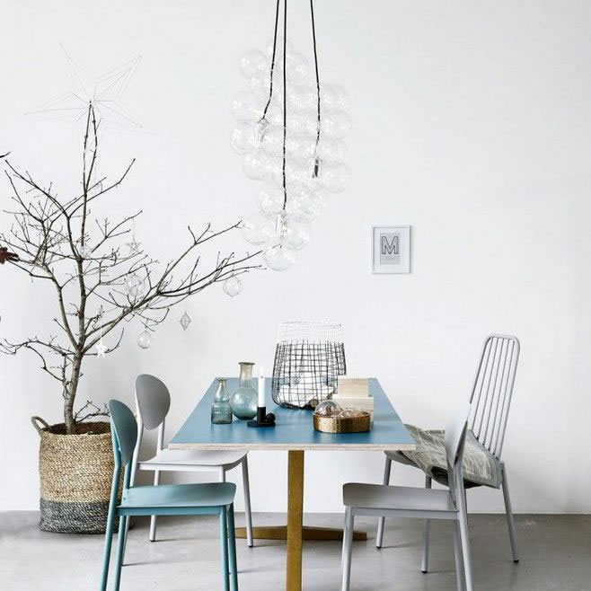 冷淡色北欧风餐厅 蓝灰配餐椅效果图