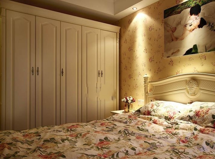 韩式田园风卧室 白色对开门大衣柜效果图