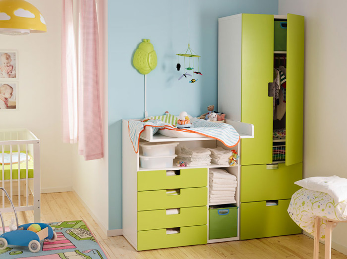 清新北欧风儿童房 果绿色双门组合柜设计