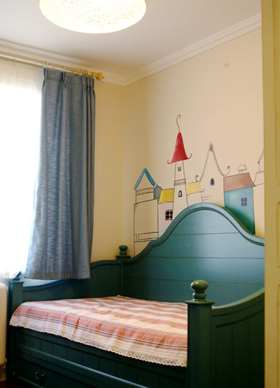 美式儿童房城堡手绘墙设计