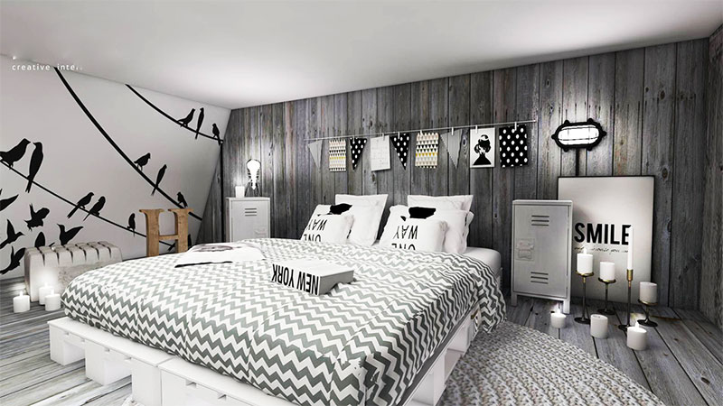 灰色系现代北欧风卧室效果图