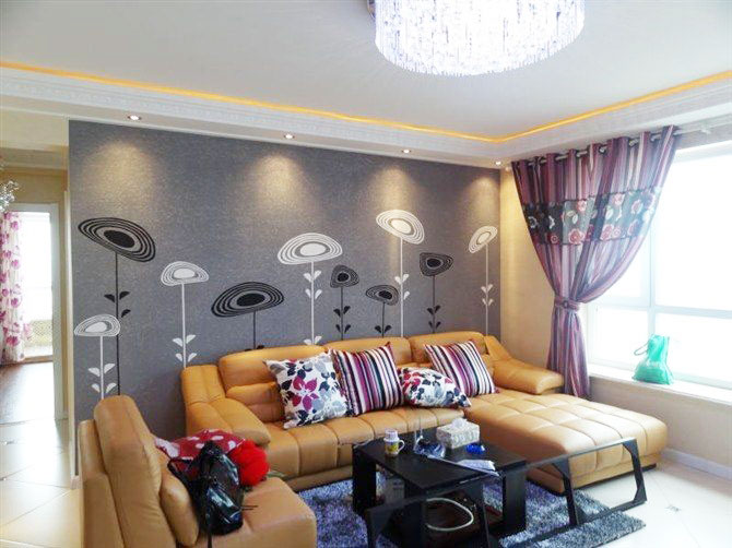 新中式客厅 硅藻泥背景墙效果图